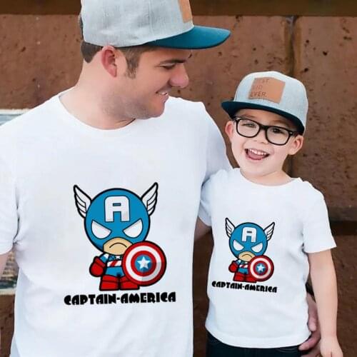 Cool Summer Family T Shirt Daddy And Me Father Son Marvel Captain American Print Kids Tshirts Childrens O-neck Family Look Top