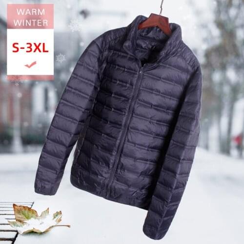 2020 Autumn Winter Men Short White Duck Down Jacket Stand Collar Male Thin Soft Casual Warm Zipper Coat Big Size Good Quanlity
