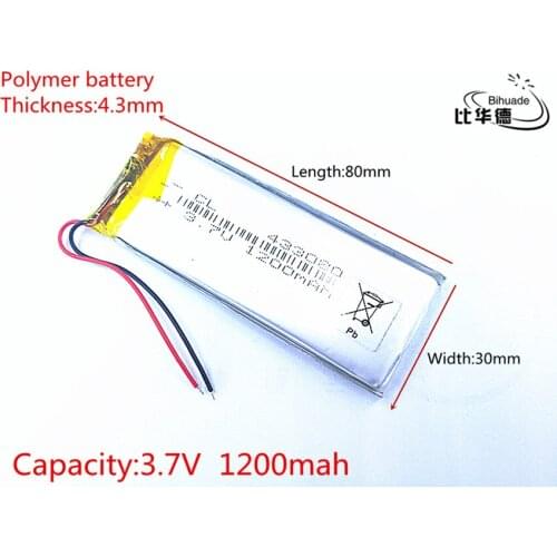 3.7V 1200mAh 433080 Lithium Polymer LiPo Rechargeable Battery ion cells For Mp3 Mp4 Mp5 DIY PAD DVD E-book bluetooth headset