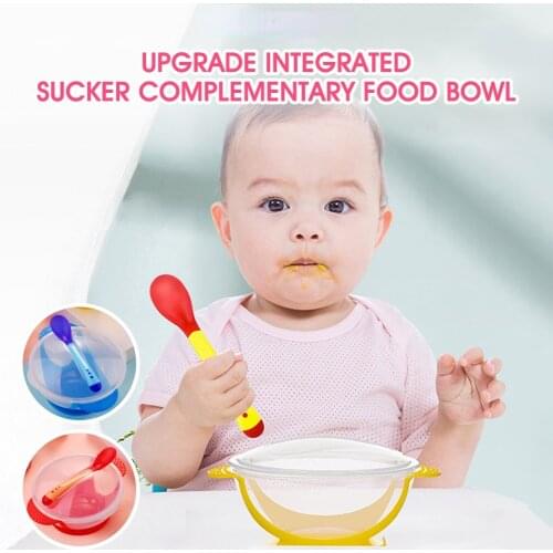 Baby Feeding Spoon Bowl Self Feeding Training Utensils Suction Bowl With Cover Baby Eating Set For Toddler Babies Tools Dishes