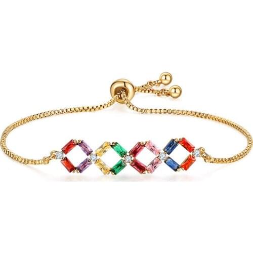 Copper Micro Inlay Square Hollow Zircon Lucky Adjustable Pull CZ Bracelet Hot Clothing Accessories Luxury Delicate Jewelry Gifts