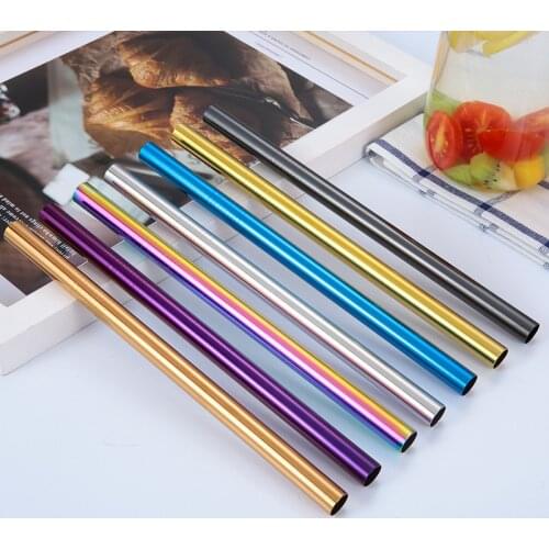 Reusable 304 Stainless Steel Drinking Straw Metal Straw For Smoothies Tapioca Pearls Milk Tea Juice Bar Tools with 1pc Brush