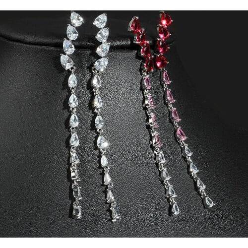 Fashion Water Drop CZ Zirconia Long Dangle Earrings for Women Bridal Wedding Party Crystal Jewelry
