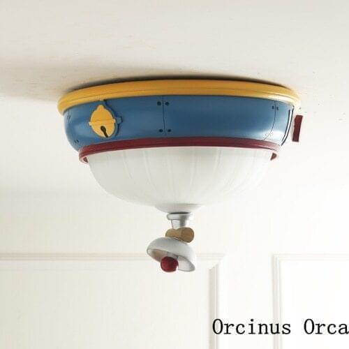 Cartoon blue Dingdang ceiling lamp Boy Girl Bedroom childrens room lamp American Creative round glass decoration ceiling lamp