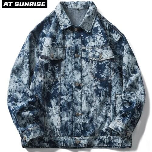 Tie dye Hip Hop Streetwear Denim Jacket Vintage Retro Denim Jacket Coat Men Autumn Jacket Outwear Harajuku Cotton Casual fashion