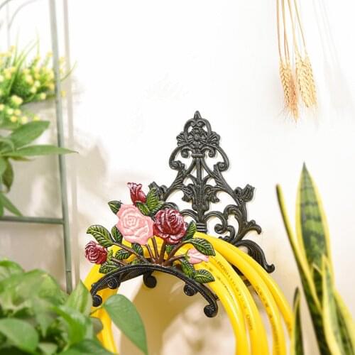 Sungmor Cast Iron Heavy Duty Garden Hose Holder - Decorative Hand-Painted Wall Mounted Water Hose Hanger - Reel Storage Butler
