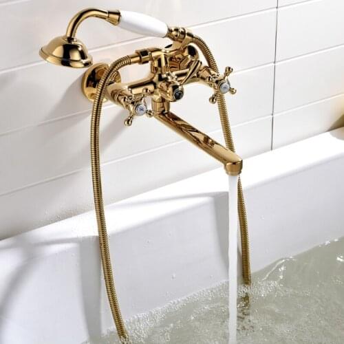 Bathtub Wall-in Faucet European-Style Antique Bathroom Hot and Cold Shower Faucet Cylinder Side Lengthened Water Outlet Rotating