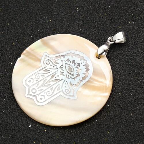 Natural Mother of Pearl Shell Hamsa Fatima Hand Charms Pendant DIY Fashion Necklace Earrings Jewelry Making Accessories Gift