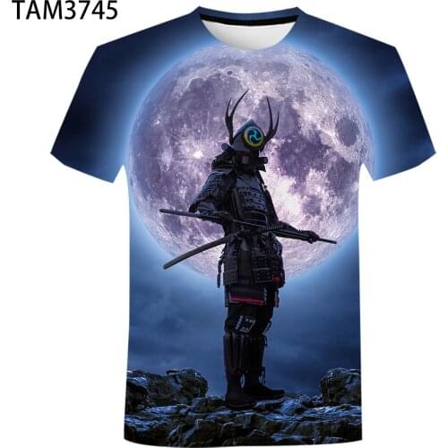 New Mens Summer Casual Oversized Round Neck Short Sleeve T-Shirt 3D Samurai Image Printing Loose Comfortable Childrens Top