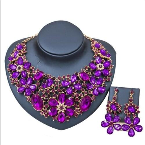 2021 New African Jewelry Sets Wedding Crystal Necklace Earrings Women Jewellery Set Gold Color Jewelry Accessories Gift 6 Colors
