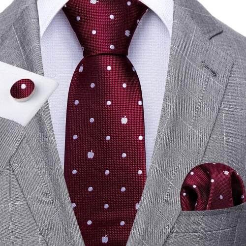 New Silver Apple Men Tie Set Silk Jacquard Necktie Wedding Business Handkerchief Cufflinks Red Tie Barry.Wang Designer FA-5338