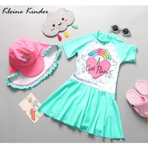 Girls Swimwear One Piece Rainbow Print Skirted Girls' Swimsuit UV 50 Protection Polka Dots Baby Swimming Suit Child Bath Clothes