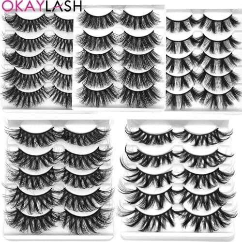 OKAYLASH 5Pairs 3D 5D Black Faux Mink Hair False Eyelashes Wispy Fluffy Natural Fake Lashes Handmade Cruelty Free