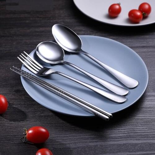 Stainless Steel Food Chopsticks Spoon Long Handle Flat Non-slip Chopsticks Dessert Spoons Dinnerware Set