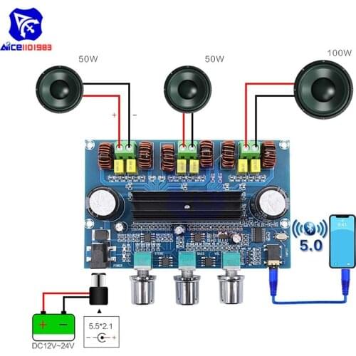 Diymore TPA3116D2 Bluetooth 5.0 Digital Amplifier Board 2.1 Channel Class D High Power Amplifier Module 2x50W XH-A305 DC 12-24V