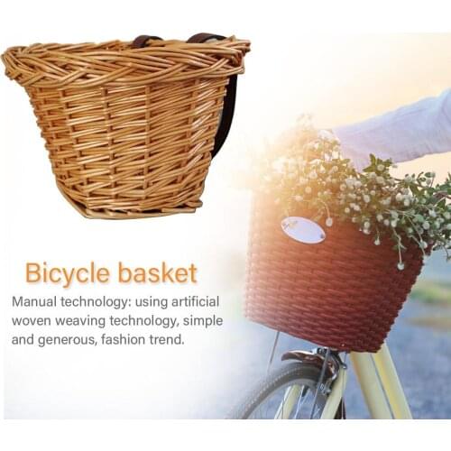 Retro Handmade Wicker Bicycle Front Basket With Leather Straps Fashion Childrens Bike Front Basket Rattan Toy Bike Accessories