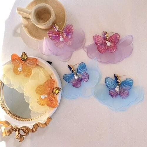 Korean Retro Asymmetric Butterfly Flower Earrings Fashion Round Flower Imitation Pearl Statement Earrings Jewelry