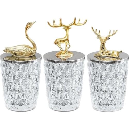 Glass Candy Dish with Lid Transparent Storage Jar Food Storage Canister Box 7x15cm