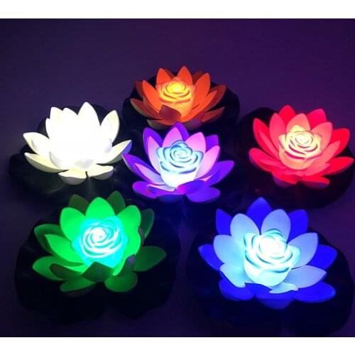 LED Flower Light Floating Artificial Lotus Light Fountain Pond Garden Decoraiton Lamp Micro Landscape Water Pool Wishing Lights