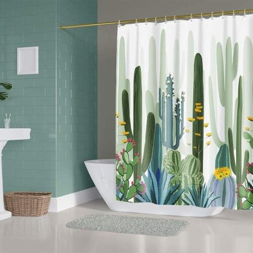 Tropical Plants Shower Curtain for Bathroom Decoration Green Cactus Printed Waterproof Polyester Fabric bath curtain 180X180cm