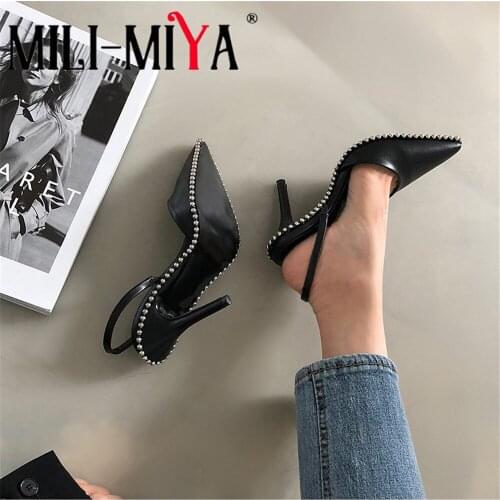 Orignice Classic Style Cow Leather High Heels Women Pumps High Heel Slingbacks Slip On Pointed Toe Summer Party Shoes Black