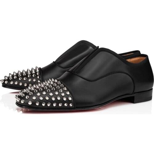 SHOOEGLE Fashion Black Studded British Style Men Shoes Handmade Luxurious Rivet Flat Shoes Party Wedding Dress Shoes Size 38-47
