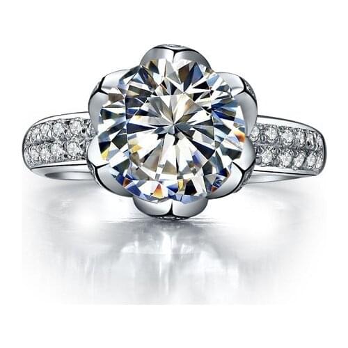 18K Jewelry Name Brand Moissanite Lotus Ring Quality Paved Semi 8.0mm Lovely Diamond Positive 2CT Engagement Ring for Bride