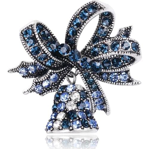 Vintage Christmas Bowknot Bell Brooch Red Green White Blue Crystal Colours Brooches for Women Corsage Pins Jewelry Accessories