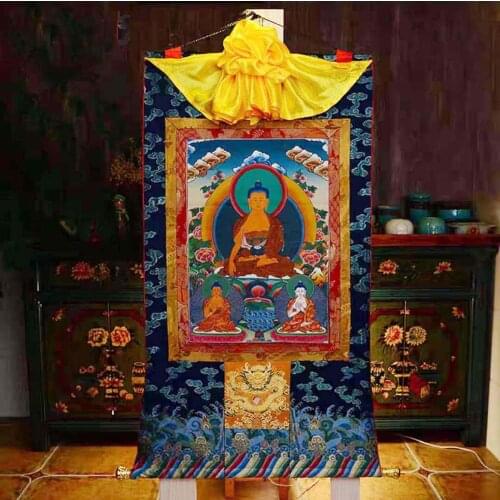 High grade Buddhism Thangka HOME altar WALL Decor Amitabha Sakyamuni Buddha Thang-ga painting Wholesale Buddhist supply large
