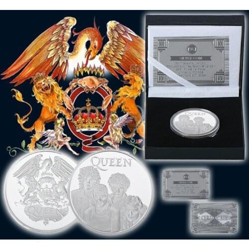 WR Queen Metal Challenge Coin Queen Silver Plated Commemorative Coin Vintage Home Decor UK Band Silver Coins for Fans Souvenir