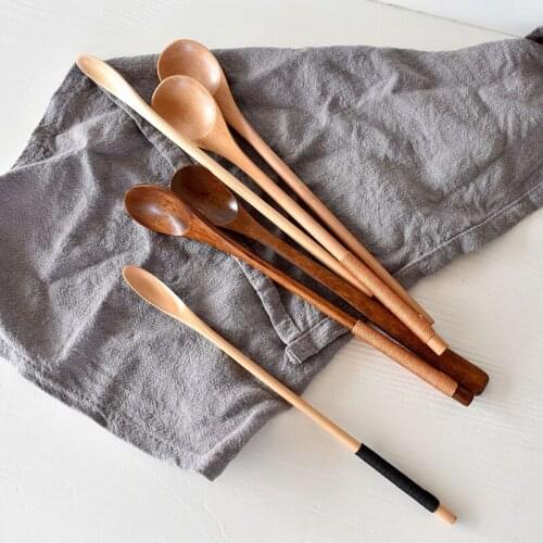 Japanese and Korean Style Wooden Long Handle Coffee Stirring Spoons Ice Cream Wood Spoon Honey Milk Tea Mixing Stickc