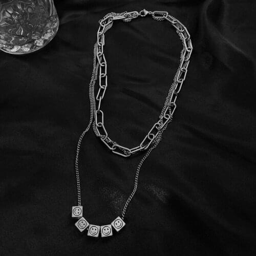 Japanese Korean Harajuku Smile Dice Pendant Necklace for Women Girls Three Layed Linked Chain Chokers Necklaces Fashion Jewelry