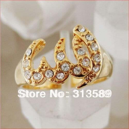 ORDER 10$ GET FREE SHIPPING/NEW MEN LADY - YELLOW GOLD COATED COLOR MUSLIM ALLAH GOD RING CZ STONE SIZE 6.5 TO 9.5 /GREAT GIFT