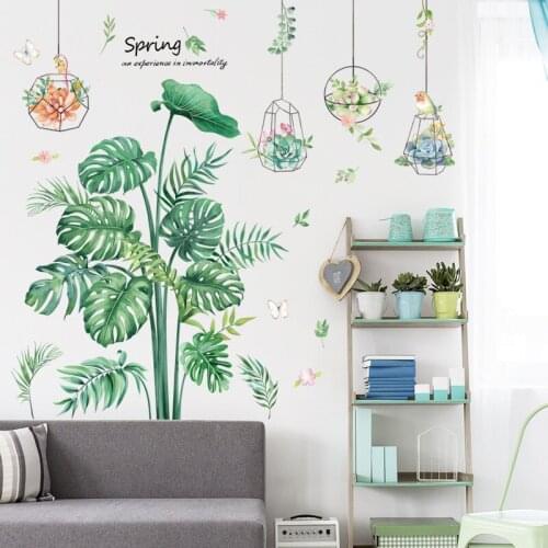 Green Leaf Wall Sticker Tropical Leaves Wallpaper European Style Wall Painting Removable Wall Sticker Living Room Bedroom Decor