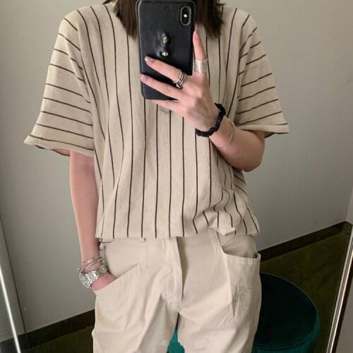 Women T-shirt Simple and Exquisite Basic Round Neck Wool Knit Striped Short-sleeved Tops