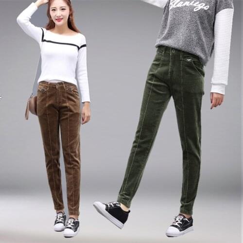 2019 autumn and winter womens temperament fashion casual corduroy pants cute loose comfortable student elastic pants A466