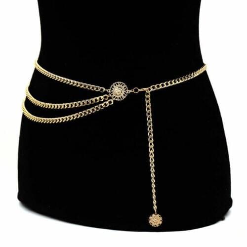 Women Fashion Belt Hip High Waist Gold Narrow Metal Chain Chunky Fringes Body Jewelry