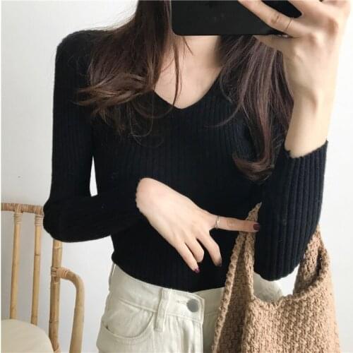 Fall Winter New Women Stripe Sweater Autumn Winter Sleeve V Neck Solid Female Pullover Tops Ladies Knitted Patchwork Sweaters