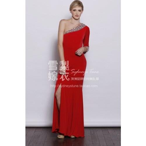 Free shipping brides maid 2020 new школа one shoulder plus size womens formal gown mint red beading Bespoke Occasion Dresses