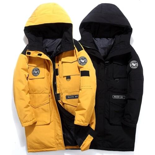 2021New Fashion Men 80% White Duck Down Hooded Jackets Mens Winter Thick Warm Waterproof Parka Overcoat Down Jackets Long Parka