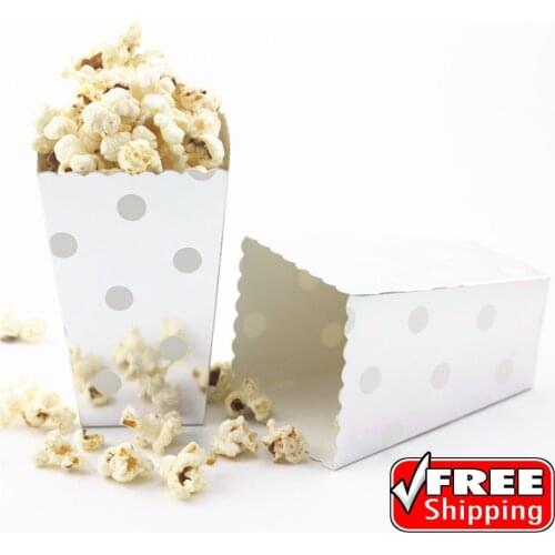 36pcs Metallic Silver Foil Popcorn Boxes Polka Dot-Kids Birthday Movie Party-Paper Candy Favor Treat Snack Containers,Cups Bulk