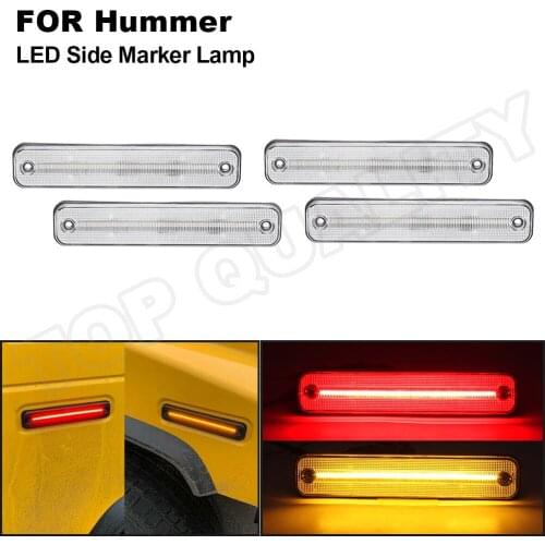 4Pcs Clear Lens Amber(Front)+Red(Rear) LED Side Marker Fender Light Lamp Kit For Hummer H2 2003-2009 Replace OEM#: 25952319