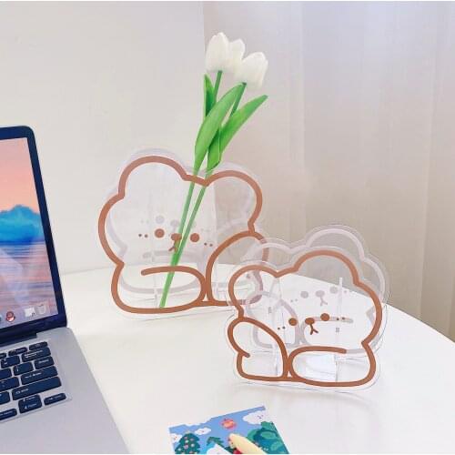 Kawaii Bear Egg Acrylic Pen Holder Flower Vase Deco Ornaments Multifunctional Desktop Organizer Storage Box School Stationery