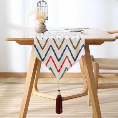 American Striped Cotton And Linen Table Runner Modern Minimalist Tea Table Towel Hotel Bed Tail Flag Tassel Side Table Runner