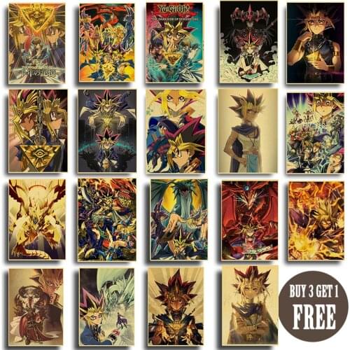 Anime Yu-Gi-Oh! Duel Monsters Mutou Yuugi Retro Poster For Living Room Bar Interior Decoration Stickers Wall Painting