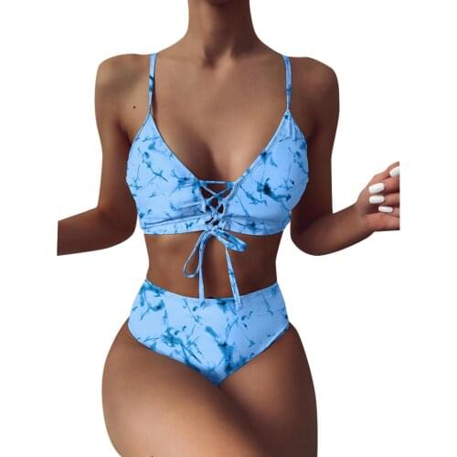 Bandage Swimsuit Women Two Piece Thong Bikini Mujer Sexy Hollow Out Print Bathing Suit Women Bikini Stroje K Pielowe Damskie