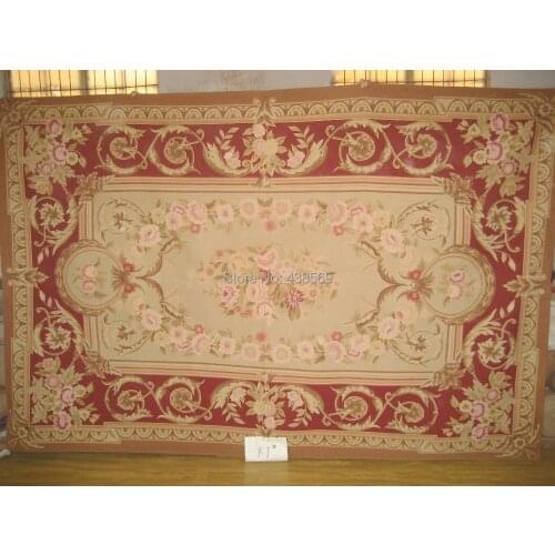 Free shipping 6.56'x9.84' Aubusson rugs woolen aubusson rugs with Beige & Burgundy Roses design