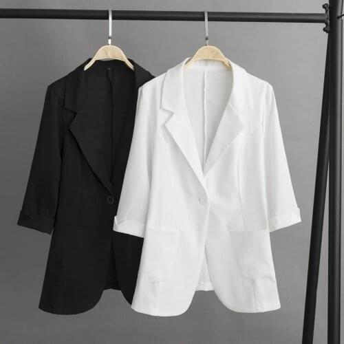 Black White Cotton linen Blazer Coat Women Spring Autumn Profession Slim Outerwear Plus size 4XL Thin Casual Female Suit Jacket