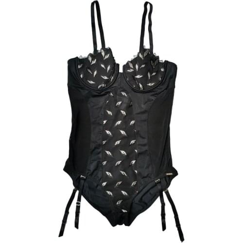 Womens Solid Color Embroidery Removable Straps Metal Clips Plus Size Open Crotch Sexy Bustiers, Underwear Lingeries Gift SH044