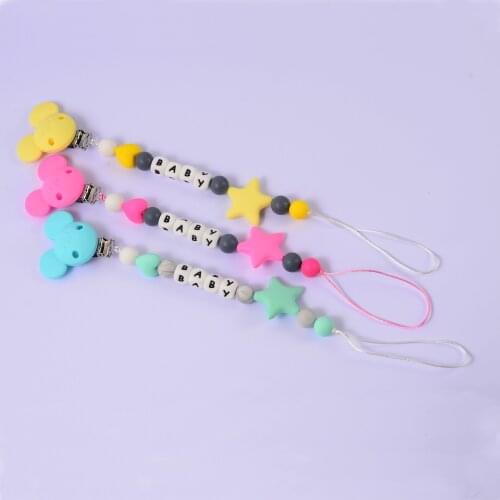 Silicone Personalised Name Custom Baby Pacifier Chain Safe Full Silicone Fve-pointed Star Holder Pacifier Chain Clip Teether
